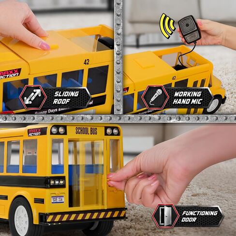 Maxx Action Mega School Bus Toy with Joystick Controls, Real Working Microphone, Lights and Sounds, Sliding Roof, Friction Powered in Kuwait