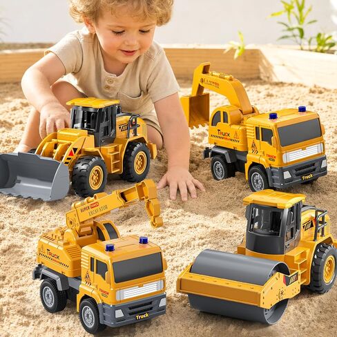 KukuFun 4-Pack Construction Truck Sand Toys for Boys Kids Toddlers 1-3 2-4 3-5, Sand Trucks for Sandbox with Excavator, Construction Vehicle Bulk Set Toys Gifts for 1 2 3 4 5 + Year Old Boys Girls in Saudi Arabia