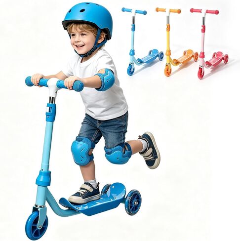 3-Wheel Kids Scooter Ages 2-7 Stable Toddler Kick Scooter with Safer 150° Limited Steering, Wide Anti-Slip Deck, Low-to-Ground Design for Beginner Riders,Blue in Kuwait