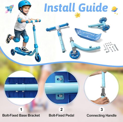 3-Wheel Kids Scooter Ages 2-7 Stable Toddler Kick Scooter with Safer 150° Limited Steering, Wide Anti-Slip Deck, Low-to-Ground Design for Beginner Riders,Blue in Kuwait