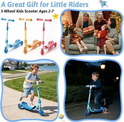 3-Wheel Kids Scooter Ages 2-7 Stable Toddler Kick Scooter with Safer 150° Limited Steering, Wide Anti-Slip Deck, Low-to-Ground Design for Beginner Riders,Blue in Kuwait