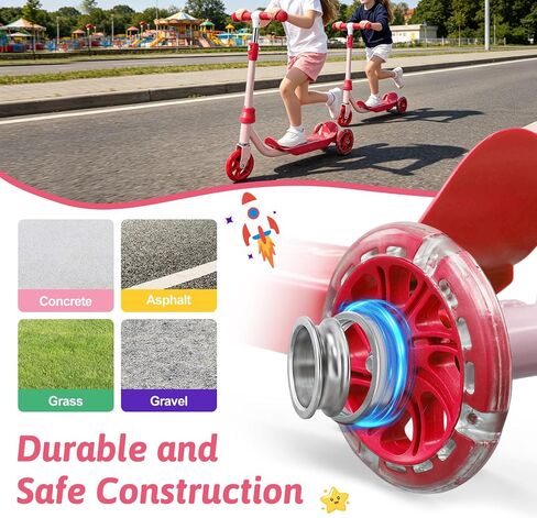 3-Wheel Kids Scooter Ages 2-7 Stable Toddler Kick Scooter with Safer 150° Limited Steering, Wide Anti-Slip Deck, Low-to-Ground Design for Beginner Riders,Pink in Kuwait