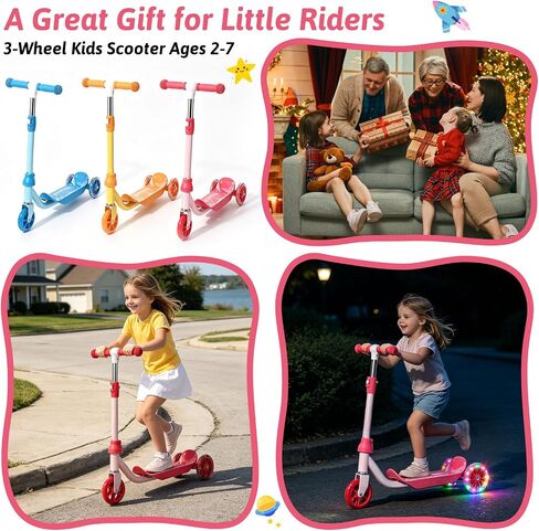 3-Wheel Kids Scooter Ages 2-7 Stable Toddler Kick Scooter with Safer 150° Limited Steering, Wide Anti-Slip Deck, Low-to-Ground Design for Beginner Riders,Pink in Kuwait