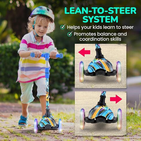Hurtle Mini Kickboard Scooter for Kids - Height Adjustable 25''-28'', Lightweight 3-Wheel with LED Light-up Wheels, Anti-Slip,Indoor/Outdoor Fun, Micro Scooters for Ages 2-5 (Grafitti) in Saudi Arabia