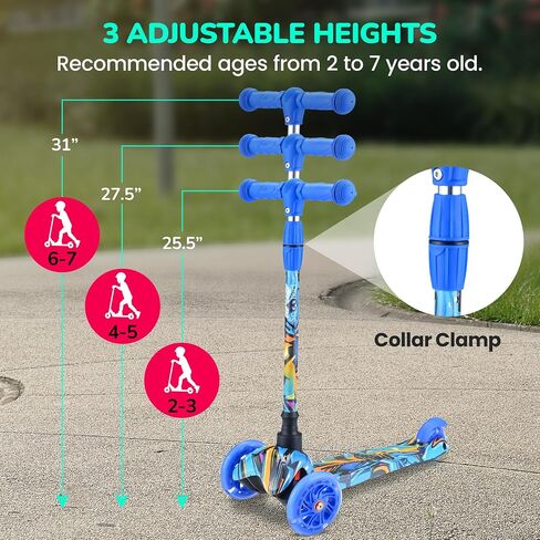 Hurtle Mini Kickboard Scooter for Kids - Height Adjustable 25''-28'', Lightweight 3-Wheel with LED Light-up Wheels, Anti-Slip,Indoor/Outdoor Fun, Micro Scooters for Ages 2-5 (Grafitti) in Saudi Arabia