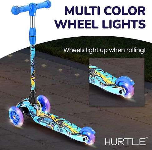 Hurtle Mini Kickboard Scooter for Kids - Height Adjustable 25''-28'', Lightweight 3-Wheel with LED Light-up Wheels, Anti-Slip,Indoor/Outdoor Fun, Micro Scooters for Ages 2-5 (Grafitti) in Saudi Arabia