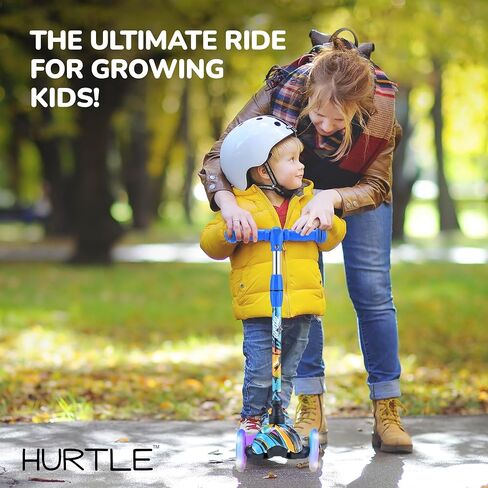Hurtle Mini Kickboard Scooter for Kids - Height Adjustable 25''-28'', Lightweight 3-Wheel with LED Light-up Wheels, Anti-Slip,Indoor/Outdoor Fun, Micro Scooters for Ages 2-5 (Grafitti) in Saudi Arabia