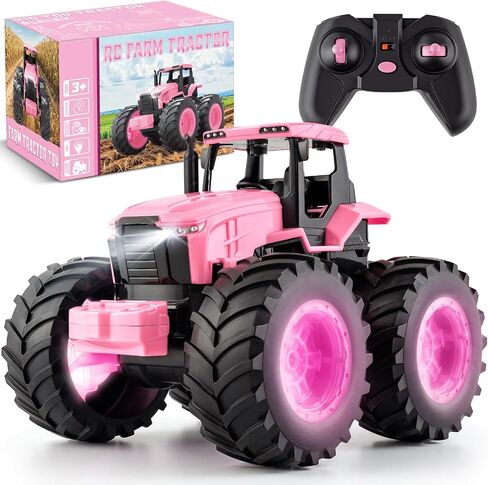 IJIGU Remote Control Tractor Toys, Light Up Farm Monster Trucks Toy for Boys 3, 4, 5, 6, 7 Year Old, 2.4 Ghz RC Tractor Toys, Ideal Christmas, Birthday Gifts for Kids in Saudi Arabia