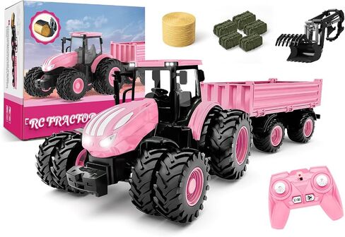 Uarzt Remote Control Tractor Toy with Trailer | Metal Front & Front Loader Farm Vehicle Set with Lights & 8-Wheel Design, RC Tractor Truck for Boys Ages 3-9, Fun Farm Toy Gift for Kids in Kuwait