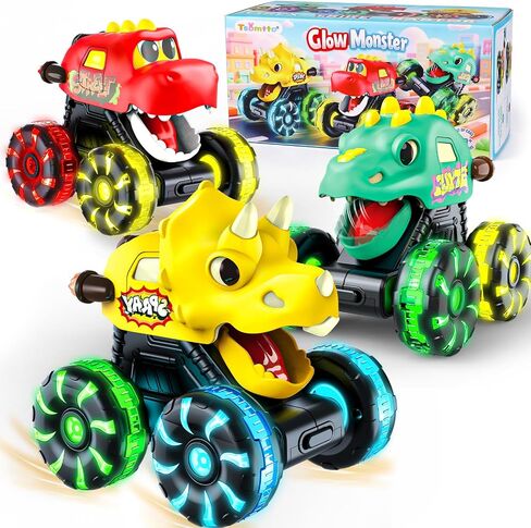 Monster Truck Toys Dinosaur Cars, Press and Go Light Up Cars for Toddlers in Saudi Arabia