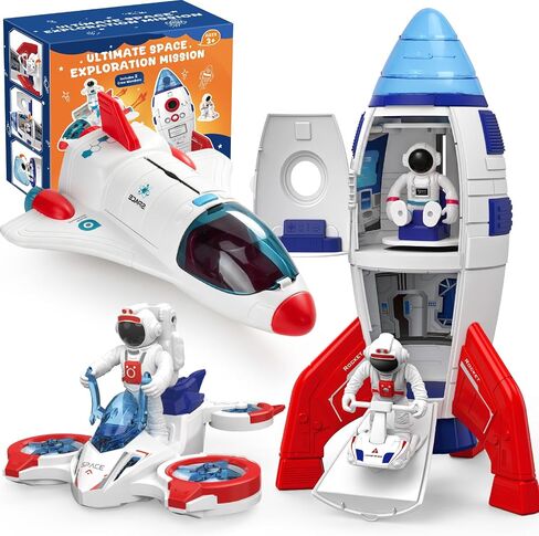 AuntyFey Space Rocket and Shuttle Toy Set for Kids with 2 Astronaut Figures in Saudi Arabia