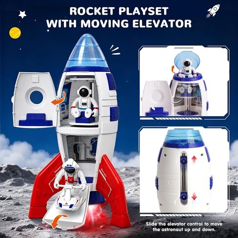 AuntyFey Space Rocket and Shuttle Toy Set for Kids with 2 Astronaut Figures in Saudi Arabia