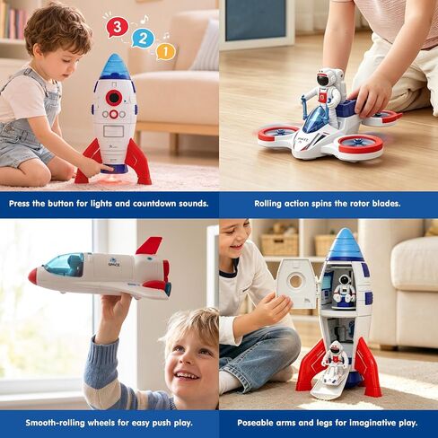 AuntyFey Space Rocket and Shuttle Toy Set for Kids with 2 Astronaut Figures in Saudi Arabia