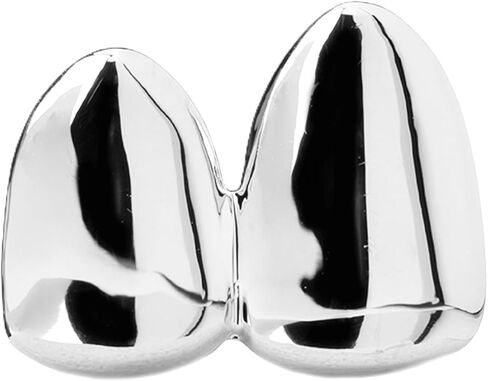metaltree98® Double Cap Silver Plated Grillz Plain Canine Two Teeth Single Tooth/Double S in Kuwait