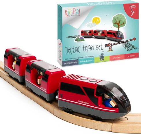 Kipipol Battery Operated Action Locomotive Toy Train Set for Wooden Tracks, (Magnetic)-Compatible with Thomas The Train Toys, Brio Tram Set for Toddlers 3-5 and up, Stocking Stuffers for Kids in Kuwait