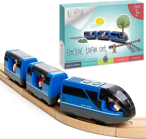 Kipipol Battery Operated Action Locomotive Toy Train Set for Wooden Tracks, (Magnetic)-Compatible with Thomas The Train Toys, Brio Tram Set for Toddlers 3-5 and up, Stocking Stuffers for Kids in Kuwait