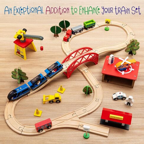 Kipipol Battery Operated Action Locomotive Toy Train Set for Wooden Tracks, (Magnetic)-Compatible with Thomas The Train Toys, Brio Tram Set for Toddlers 3-5 and up, Stocking Stuffers for Kids in Kuwait