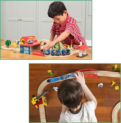 Kipipol Battery Operated Action Locomotive Toy Train Set for Wooden Tracks, (Magnetic)-Compatible with Thomas The Train Toys, Brio Tram Set for Toddlers 3-5 and up, Stocking Stuffers for Kids in Kuwait