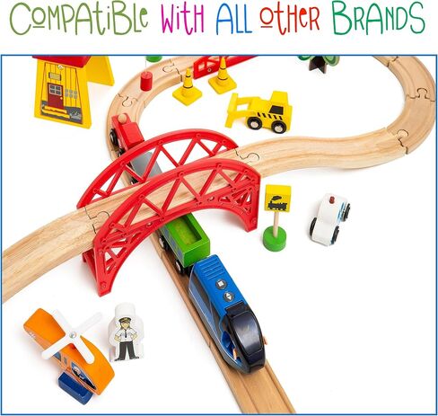 Kipipol Battery Operated Action Locomotive Toy Train Set for Wooden Tracks, (Magnetic)-Compatible with Thomas The Train Toys, Brio Tram Set for Toddlers 3-5 and up, Stocking Stuffers for Kids in Kuwait