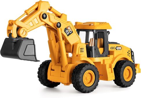 11" Excavator Toy, 1: 18 Scale, Rolling Wheels Inertia-Powered, Heavy‑Duty Plastic, with Lights & Rumbling Action, Working Boom & Bucket, Indoor/Outdoor Sandbox Vehicle for Ages 3 + - Easter Gifts in Saudi Arabia