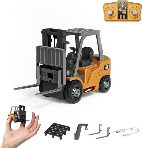 BRRRRT 1/64 RC Forklift Toy 7 Channel 2 Mode Mini Remote Control Forklift Truck with Rechargeable Battery, 2 in 1 Transformable Lift Fork & Hook with Lights & Sounds for Adults Kids Boys and Girls in Saudi Arabia