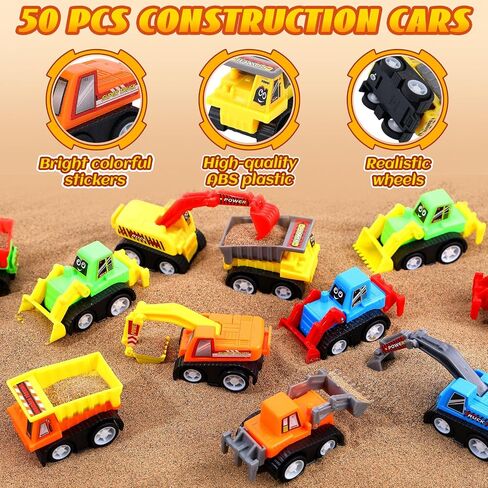 DERTE 15 Pieces Mini Construction Car Toys Small Truck Excavator Vehicles in Kuwait