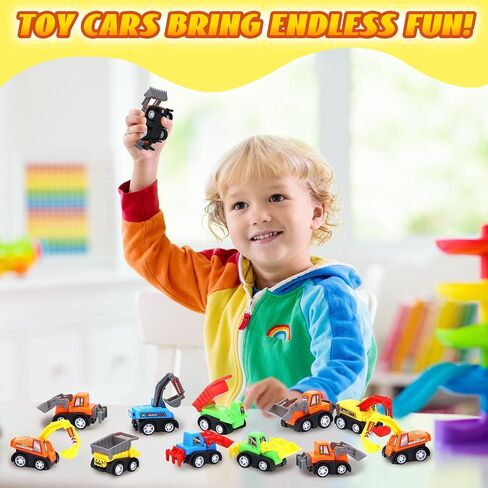 DERTE 15 Pieces Mini Construction Car Toys Small Truck Excavator Vehicles in Kuwait