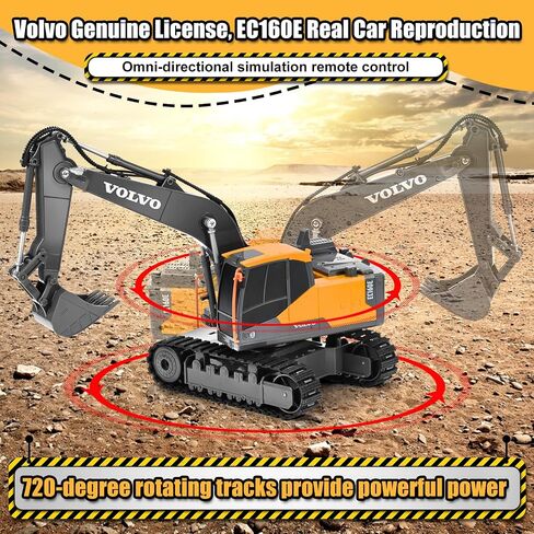 Double E Volvo Licensed Remote Control Excavator Toy, 2.4GHz All‑Terrain Sand-Ready Construction Vehicle with 360° Spin & 330° Cab Rotation, Rechargeable, Dig & Unload, STEM Birthday Gift for Kids 3+ in Saudi Arabia