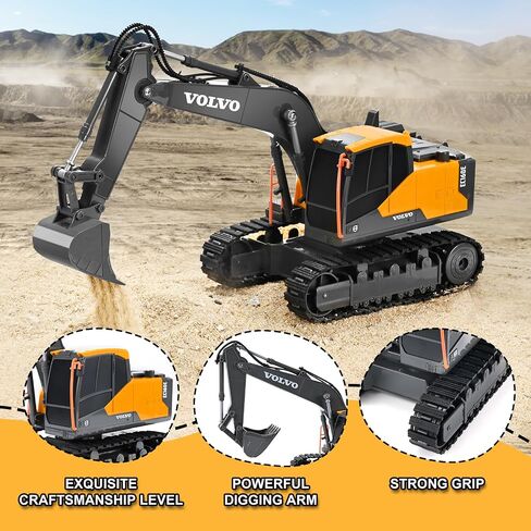 Double E Volvo Licensed Remote Control Excavator Toy, 2.4GHz All‑Terrain Sand-Ready Construction Vehicle with 360° Spin & 330° Cab Rotation, Rechargeable, Dig & Unload, STEM Birthday Gift for Kids 3+ in Saudi Arabia
