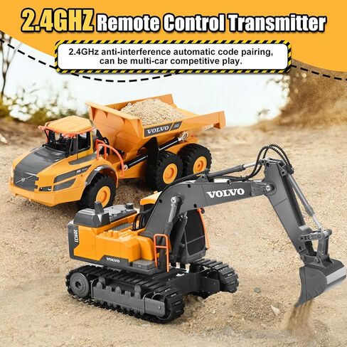 Double E Volvo Licensed Remote Control Excavator Toy, 2.4GHz All‑Terrain Sand-Ready Construction Vehicle with 360° Spin & 330° Cab Rotation, Rechargeable, Dig & Unload, STEM Birthday Gift for Kids 3+ in Saudi Arabia