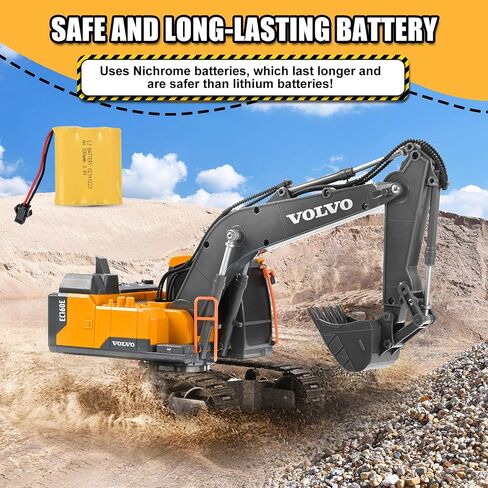 Double E Volvo Licensed Remote Control Excavator Toy, 2.4GHz All‑Terrain Sand-Ready Construction Vehicle with 360° Spin & 330° Cab Rotation, Rechargeable, Dig & Unload, STEM Birthday Gift for Kids 3+ in Saudi Arabia