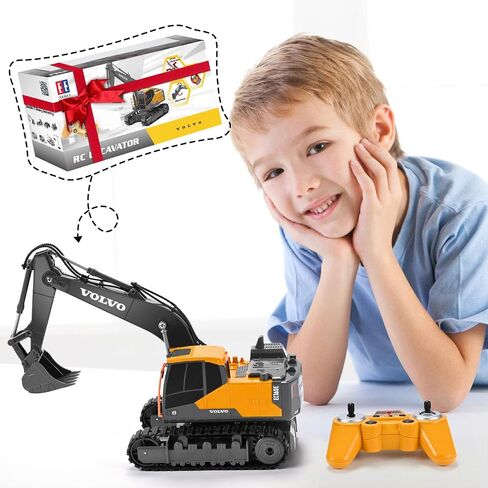 Double E Volvo Licensed Remote Control Excavator Toy, 2.4GHz All‑Terrain Sand-Ready Construction Vehicle with 360° Spin & 330° Cab Rotation, Rechargeable, Dig & Unload, STEM Birthday Gift for Kids 3+ in Saudi Arabia