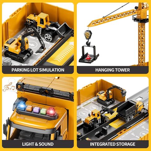 Carrier Truck Race Track Boy Toddlers Toys, Truck Toys for Toddlers 3-5 5-7, Toy Transport Car with Tower Crane Light & Sound, Excavators Cars Gifts for Age 3 4 5 6 7 Years Old Boys Girls in Saudi Arabia