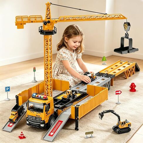 Carrier Truck Race Track Boy Toddlers Toys, Truck Toys for Toddlers 3-5 5-7, Toy Transport Car with Tower Crane Light & Sound, Excavators Cars Gifts for Age 3 4 5 6 7 Years Old Boys Girls in Saudi Arabia