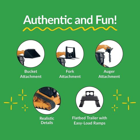 Big Country Toys - Track Skid Steer - 1:20 Scale - Construction Toys - Auger - Bucket - Hay Fork - Attachments - Flatbed Trailer -Plastic… in Kuwait