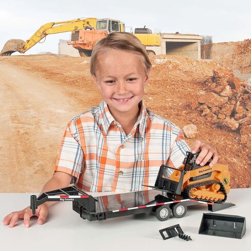 Big Country Toys - Track Skid Steer - 1:20 Scale - Construction Toys - Auger - Bucket - Hay Fork - Attachments - Flatbed Trailer -Plastic… in Kuwait