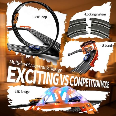 Slot Car Race Track Set for Kids – 28ft Electric Race Car Track with 4 Slot Cars, Dual Racing Tracks, Lap Counter & LED Overpass, Car Track Toy Gift for Boys Ages 6–12 in Kuwait