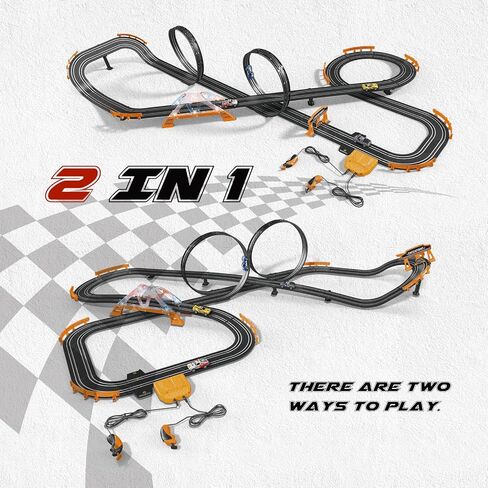 Slot Car Race Track Set for Kids – 28ft Electric Race Car Track with 4 Slot Cars, Dual Racing Tracks, Lap Counter & LED Overpass, Car Track Toy Gift for Boys Ages 6–12 in Kuwait
