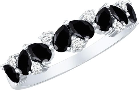 Black Onyx and Diamond Ring, Pear Cut Black Onyx Ring, Black Onyx Semi Eternity Ring, Half Eternity Band with Black Onyx, 14K Solid Gold in Saudi Arabia