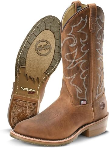 Double-H Boots: Mens USA-Made Gel Ice Cowboy Boots DH1552 Brown in Kuwait