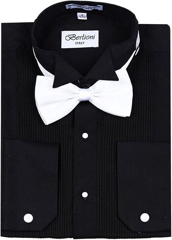 Berlioni Men’s Long Sleeve Tuxedo Dress Shirt Bow Tie French Convertible Cuffs in Saudi Arabia