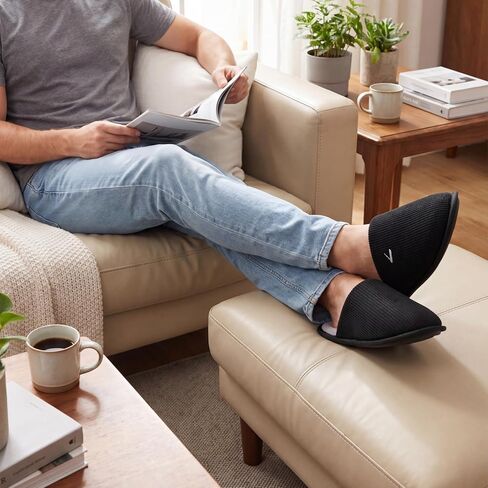 Vansarto Men's Comfy Suede Scuff Slippers Sherpa Lining Memory Foam Slip On House Shoes Non Skid Outsole in Saudi Arabia