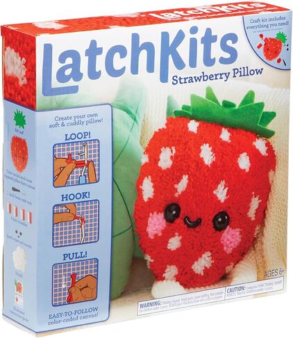 LatchKits Strawberry Pillow - Latch Hook Kits for Kids, Arts and Crafts, Yarn Art, Kids Crafts, Toys for Girls, Birthday Gift for Girls, Easy to Follow Pattern, Hook Included, Craft Kits, Ages 6+ in Kuwait