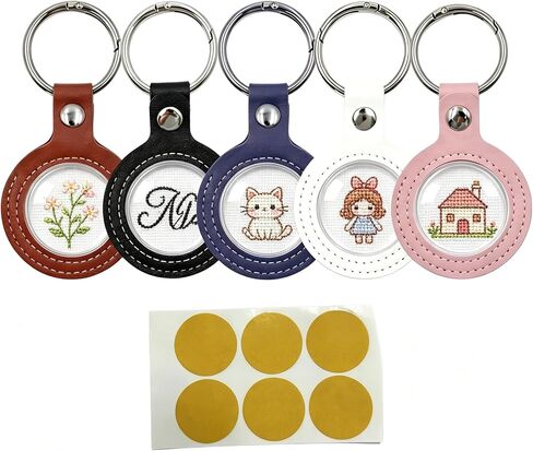 MEYAGO 5PCS Self Finishing Needlepoint Key Fob Kit, PU Leather DIY Needlepoint Keychain Blanks, Stitching Craft Key Fob Backing for Embroidery Projects, Handmade Personalized Bag Charm Accessories in Saudi Arabia
