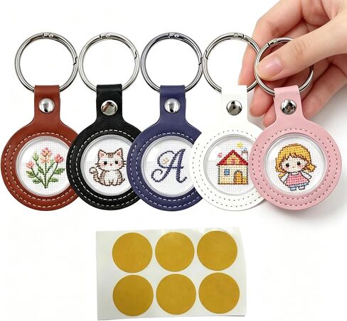 MEYAGO 5PCS Self Finishing Needlepoint Key Fob Kit, PU Leather DIY Needlepoint Keychain Blanks, Stitching Craft Key Fob Backing for Embroidery Projects, Handmade Personalized Bag Charm Accessories in Saudi Arabia