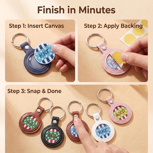 MEYAGO 5PCS Self Finishing Needlepoint Key Fob Kit, PU Leather DIY Needlepoint Keychain Blanks, Stitching Craft Key Fob Backing for Embroidery Projects, Handmade Personalized Bag Charm Accessories in Saudi Arabia