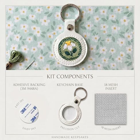 CATEARED Self Finishing Needlepoint Key Fob Kit, DIY PU Leather Keychain with Double-Sided Clear Window 4x4 Inch 18 Mesh Cotton Blank Canvas & Adhesive Sticker, Needlepoint Kit for Adults in Kuwait