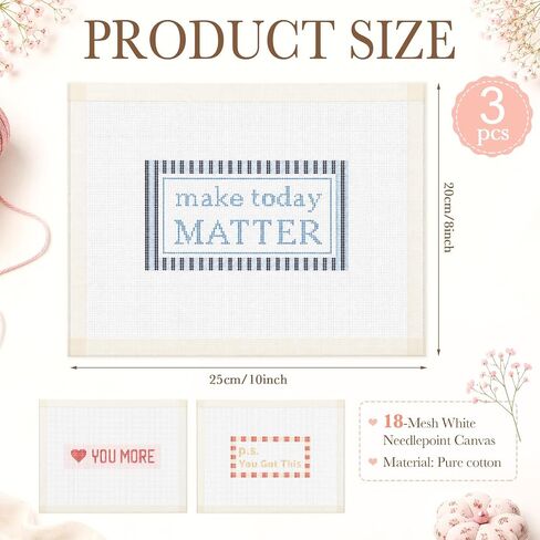Moukeren 3 Pieces 10 x 8 Inch Bound Needlepoint Canvas, Pre Printed 18 Mesh Blank White Needlepoint Mesh Cloths Pure Cotton Embroidery Fabric with Non-fray Edges for Cross Stitch Project DIY Gift in Kuwait