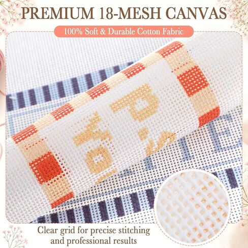 Moukeren 3 Pieces 10 x 8 Inch Bound Needlepoint Canvas, Pre Printed 18 Mesh Blank White Needlepoint Mesh Cloths Pure Cotton Embroidery Fabric with Non-fray Edges for Cross Stitch Project DIY Gift in Kuwait