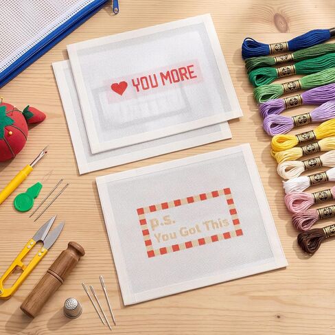 Moukeren 3 Pieces 10 x 8 Inch Bound Needlepoint Canvas, Pre Printed 18 Mesh Blank White Needlepoint Mesh Cloths Pure Cotton Embroidery Fabric with Non-fray Edges for Cross Stitch Project DIY Gift in Kuwait